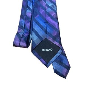 Brand new Murano tie, black, purple, and blue stripes. Slim fit.